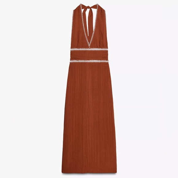 Zara Terracotta Embroidered Midi Dress - Picture 13 of 15